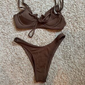 SHEIN Chocolate Ribbed Bikini Set